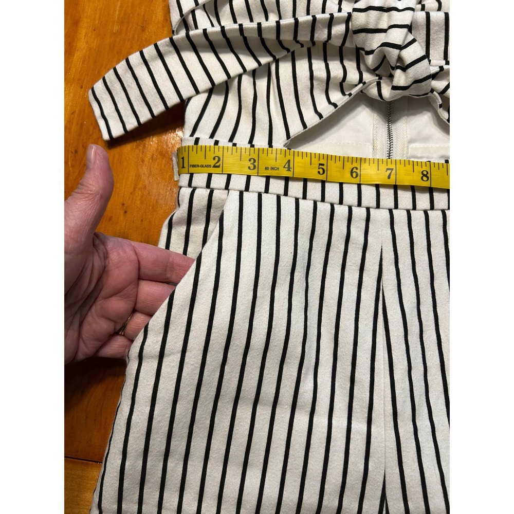 Main Strip Womens Black White Striped Tie Front Wide Leg Jumpsuit Small Cutout - Picture 12 of 13